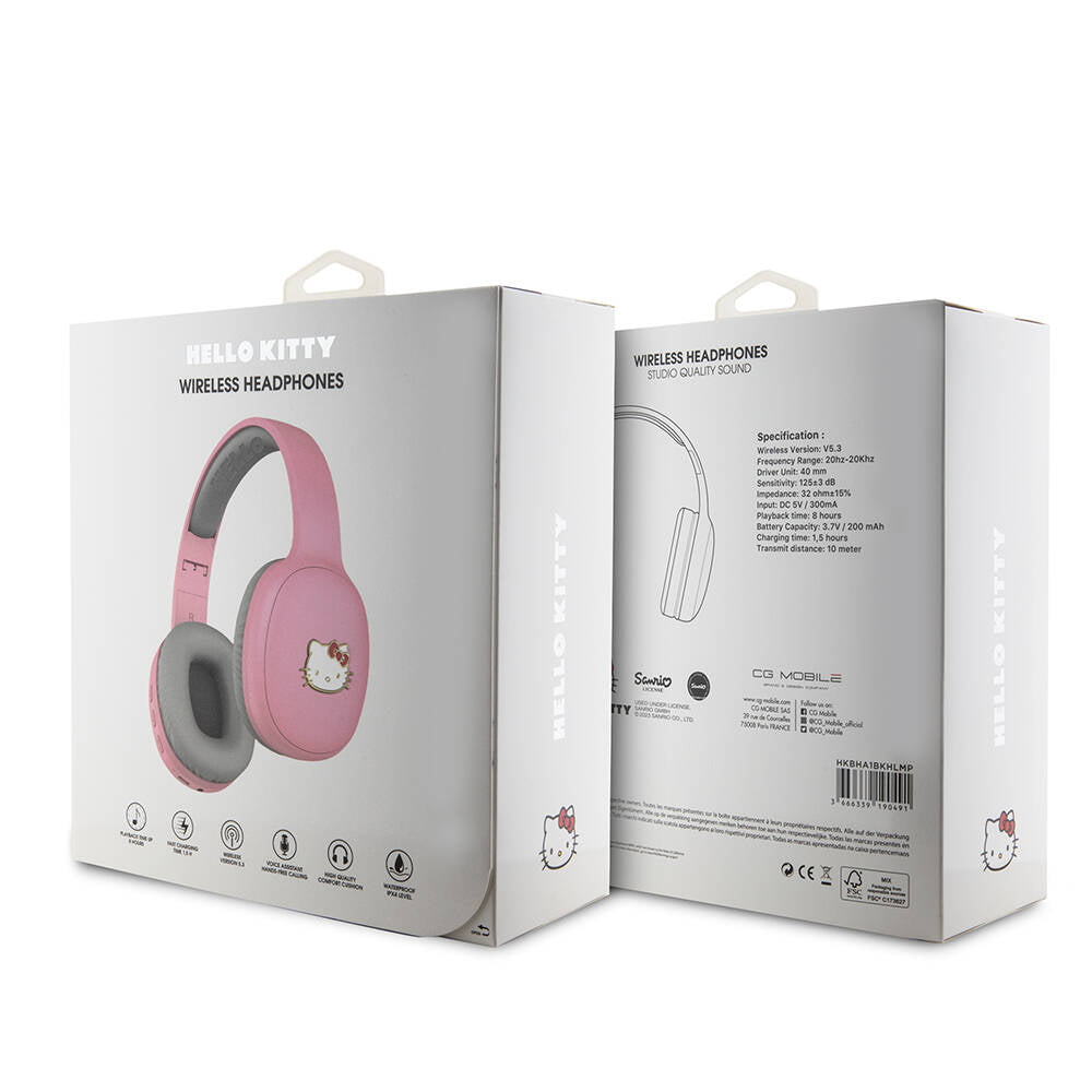 Hello Kitty Orjinal Lisanslı Ayarlanabilir Metal Kitty Logolu Oval Bluetooth 5.3 Kulaklık Pembe