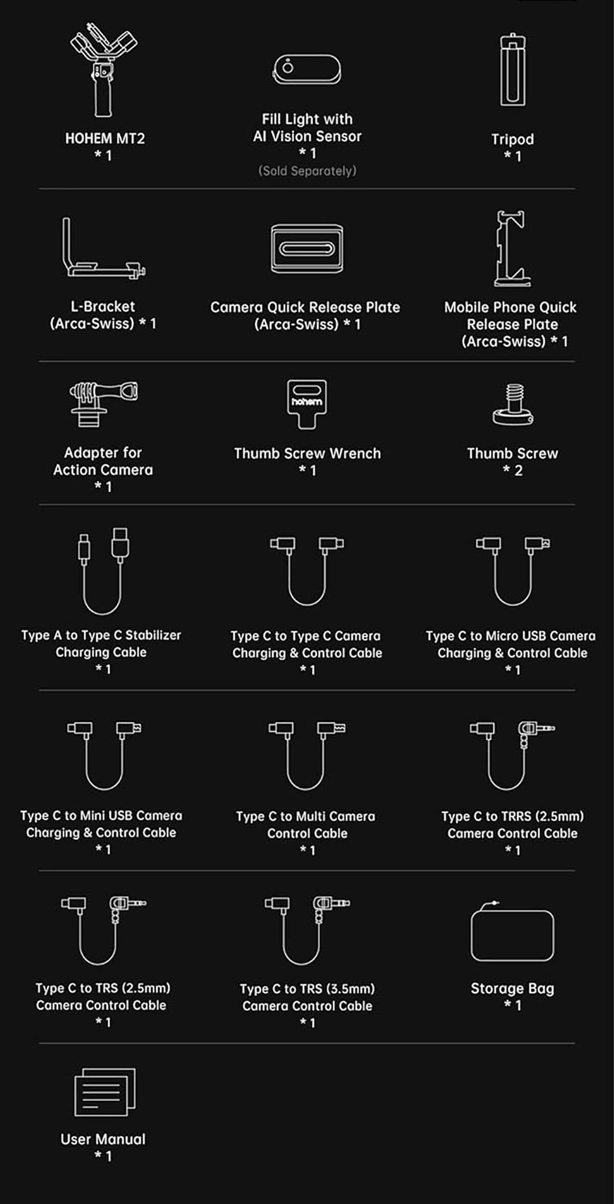 Hohem iSteady MT2 3 Eksenli El Tipi AI Yapay Zeka Görüş Sensörlü Kamera Gimbal Stabilizatör Siyah
