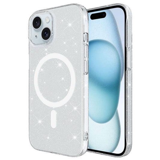iPhone 14 Plus Kılıf Zore M-safe Şarj Özellikli Simli Şeffaf Arka Yüzey Erdos Silikon Kapak