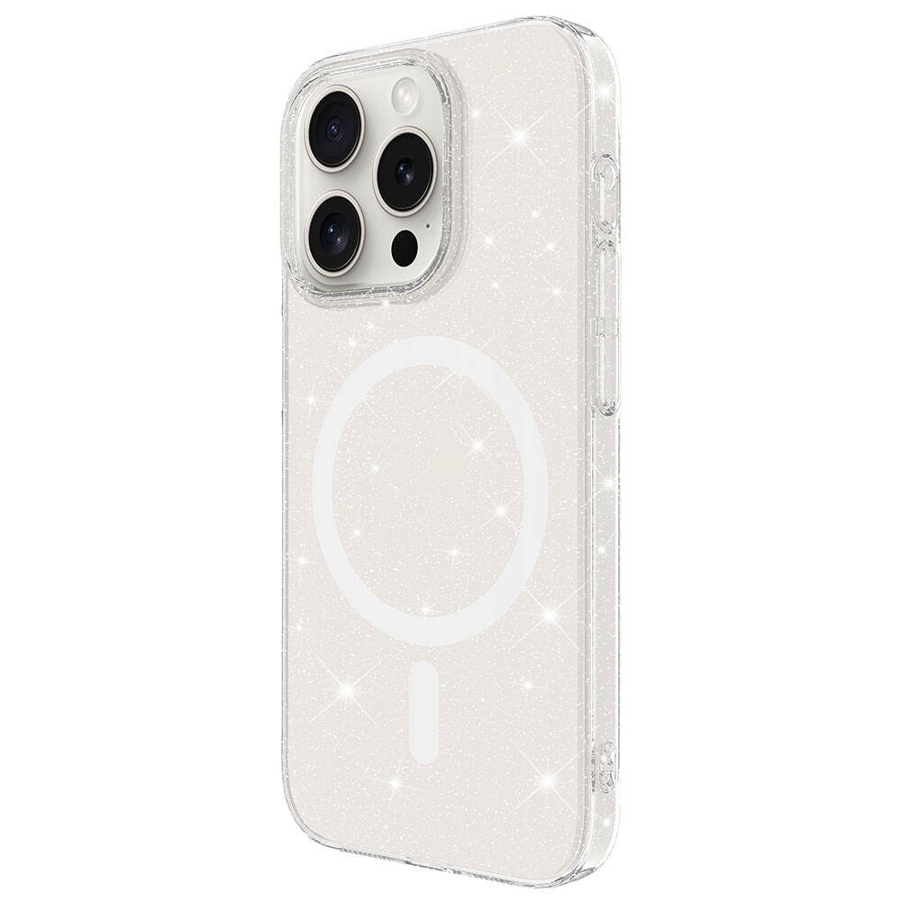 iPhone 15 Pro Kılıf Zore M-safe Şarj Özellikli Simli Şeffaf Arka Yüzey Erdos Silikon Kapak