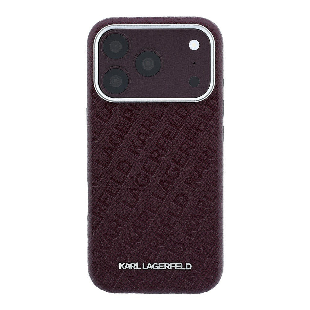 Apple iPhone 18 Pro Kılıf Karl Lagerfeld Orjinal Lisanslı PU Deri Damgalı Metal Yazı Logolu Grained Kapak