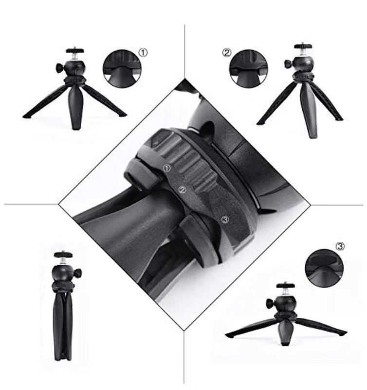 Jmary MT-20 Tripod 360 Derece Oynar Başlıklı Çok Yönlü Kısa Telefon Sabitleyici 16 cm Siyah