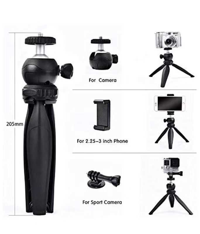 Jmary MT-20 Tripod 360 Derece Oynar Başlıklı Çok Yönlü Kısa Telefon Sabitleyici 16 cm Siyah
