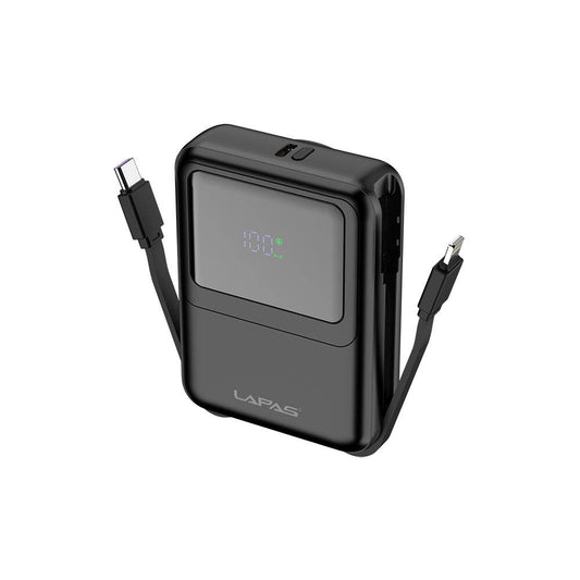Lapas LP-PW002 Dijital LED Göstergeli Type-C & Lightning Kablosuz Taşınabilir Powerbank 10.000mAh Beyaz