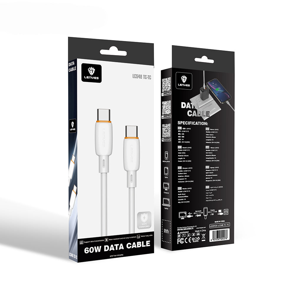 Lenyes LC548-TC-TC Type-C to Type-C Hızlı Şarj Özellikli PD Data ve Şarj Kablosu 60W 1M Beyaz