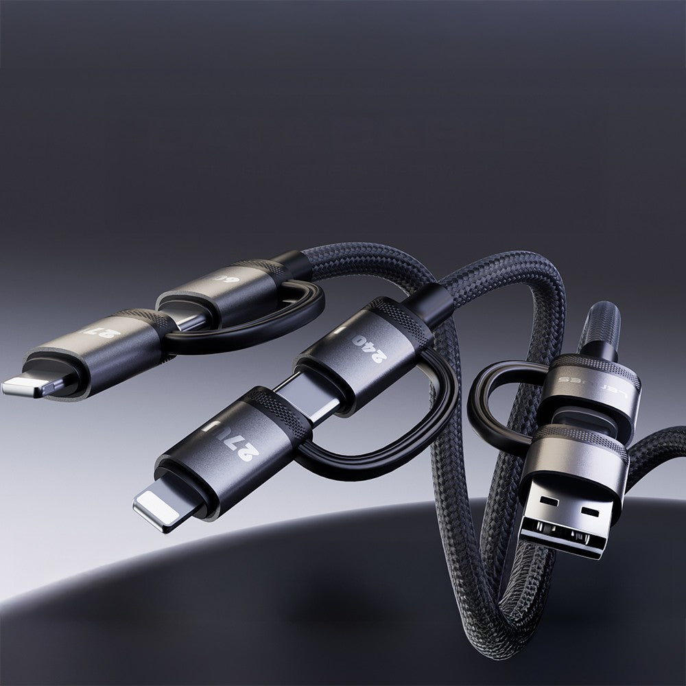 Lenyes LC557 4in1 USB-A - Type-C + Type-C to Lightning E-Mark Smart Çipli Data ve Şarj Kablosu 240W 1M