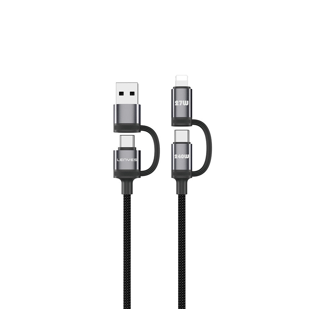 Lenyes LC557 4in1 USB-A - Type-C + Type-C to Lightning E-Mark Smart Çipli Data ve Şarj Kablosu 240W 1M