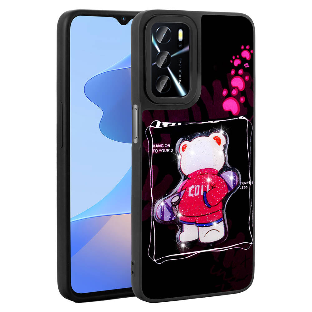 Oppo A54 4G Kılıf Parlayan Kabartmalı İkonik Figürlü Zore Amas Silikon Kapak