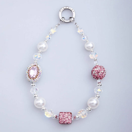 Picocici Elmas Taş Tasarımlı Oval Pearl Telefon Bilek Askı İpi Pembe