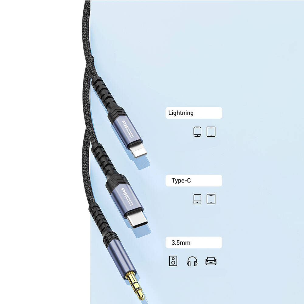 Recci RDS-A27 Type-C to 3.5mm AUX Audio Kablo Gri