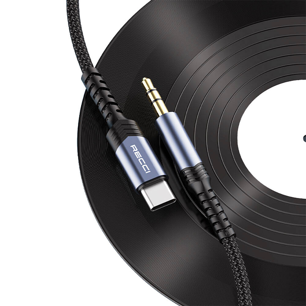 Recci RDS-A27 Type-C to 3.5mm AUX Audio Kablo Gri