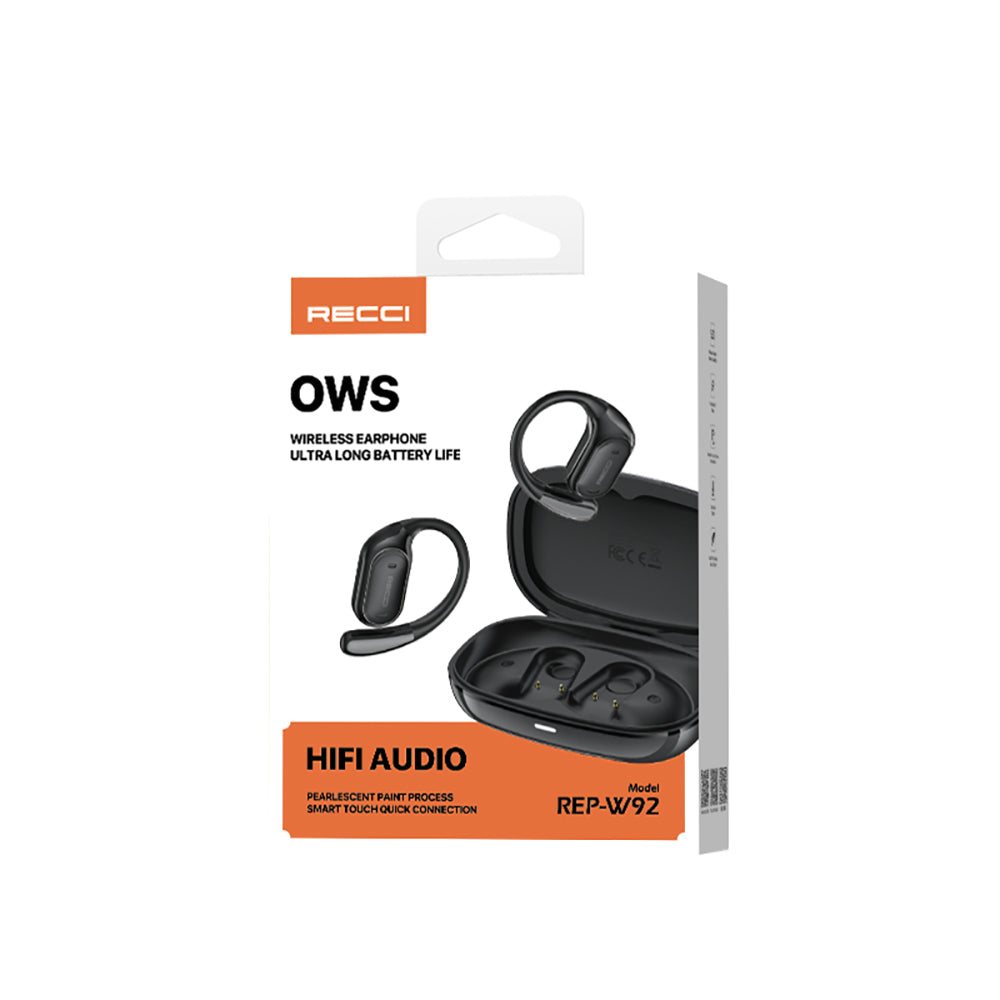 Recci REP-W92 OWS Wireless Hi-Fi Ses Kaliteli Bluetooth v5.3 Kulak İçi Kulaklık Siyah
