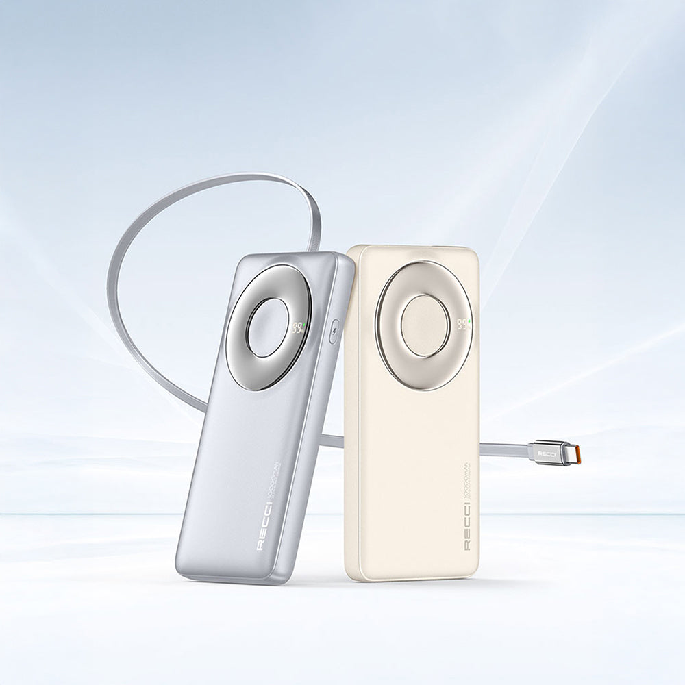 Recci RPB-P58 PD Hızlı Şarj Özellikli Type-C Kablolu Powerbank 22.5W 10.000mAh Siyah