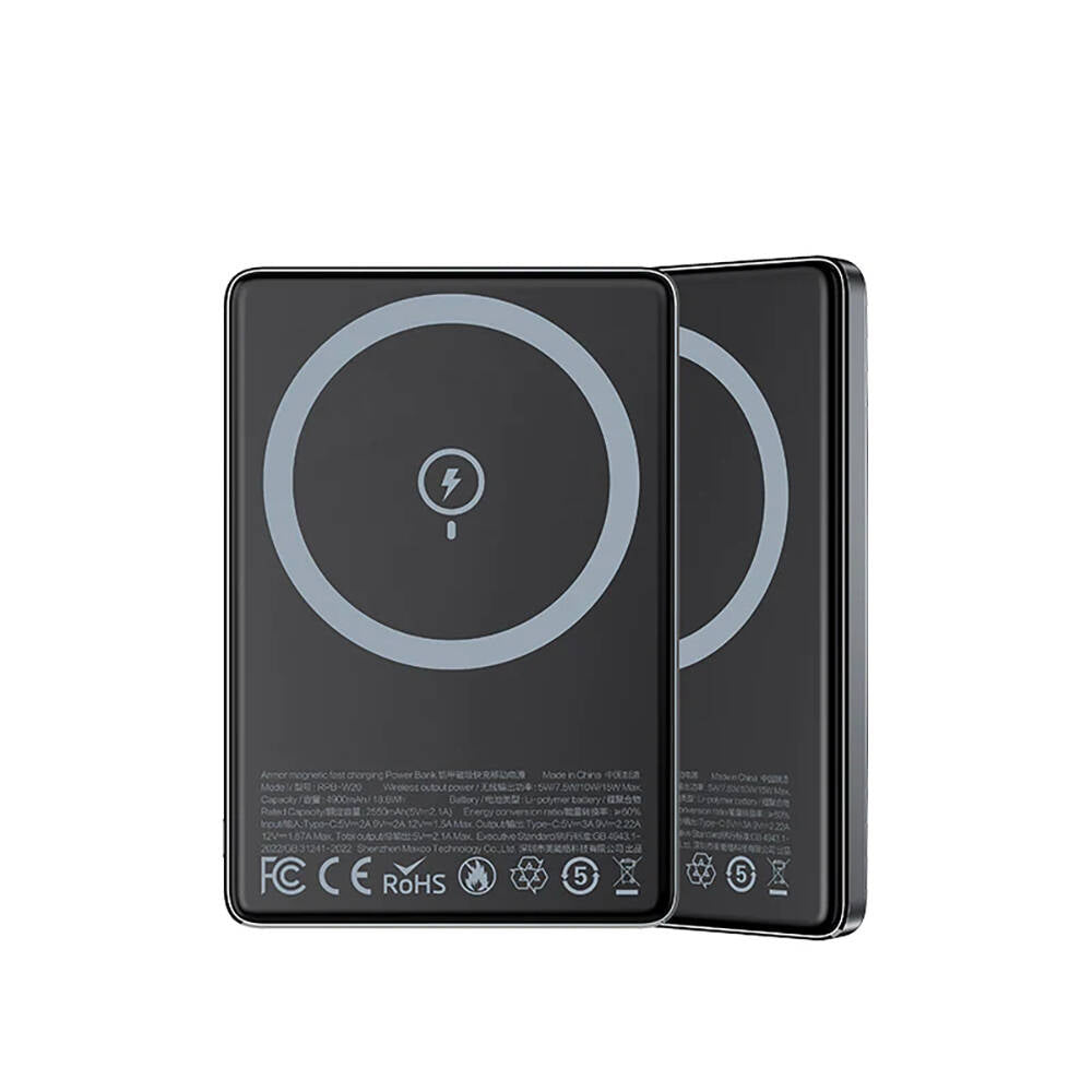 Recci RPB-W20 Taşınabilir Wireless Şarj ve PD Hızlı Şarj Özellikli Powerbank 15W 4900mAh Gold