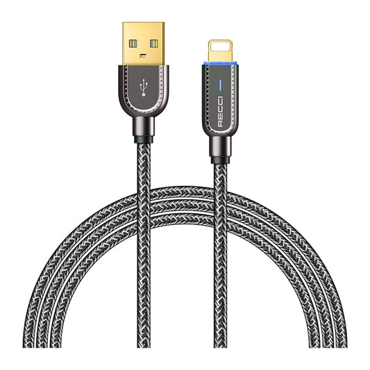 Recci RS02L Smart Power-Off Serisi Hızlı Şarj Özellikli Lightning To USB-A Kablo 1M Siyah
