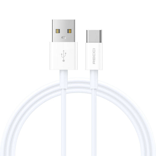 Recci RS06C USB-A to Type-C 3A Hızlı Şarj Özellikli Data ve Şarj Kablosu 1M Beyaz