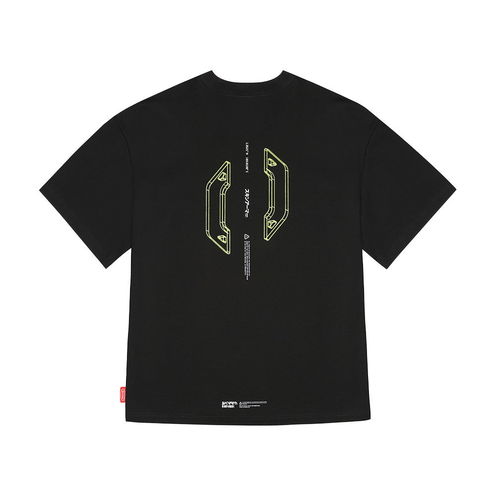Skinarma Cypher Kısa Kollu Oversize Unisex Bisiklet Yaka Siyah Tişört