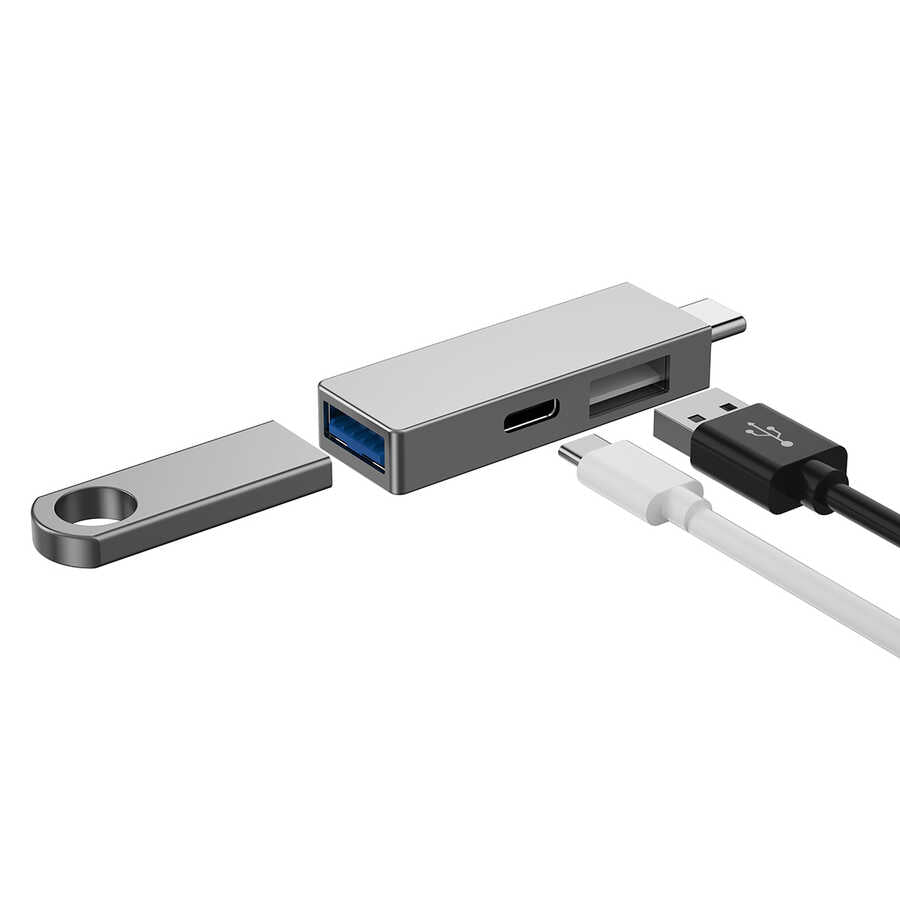 Wiwu Alpha T02 Pro 3 in 1 Type-C Hub PD Portlu Usb Çoğaltıcı Gri