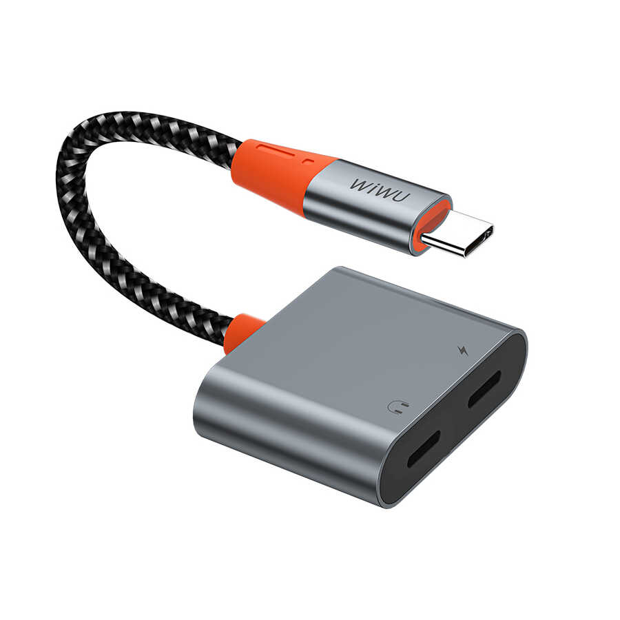 Wiwu LT11 Type-C Şarj Ve Type-C Kulaklık Dönüştürücü Adaptör Gri