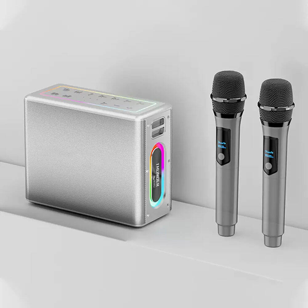 Wiwu P19 Thunder Bluetooth Speaker Hoparlör ve Karaoke Bluetooth Çift Mikrofon Gümüş