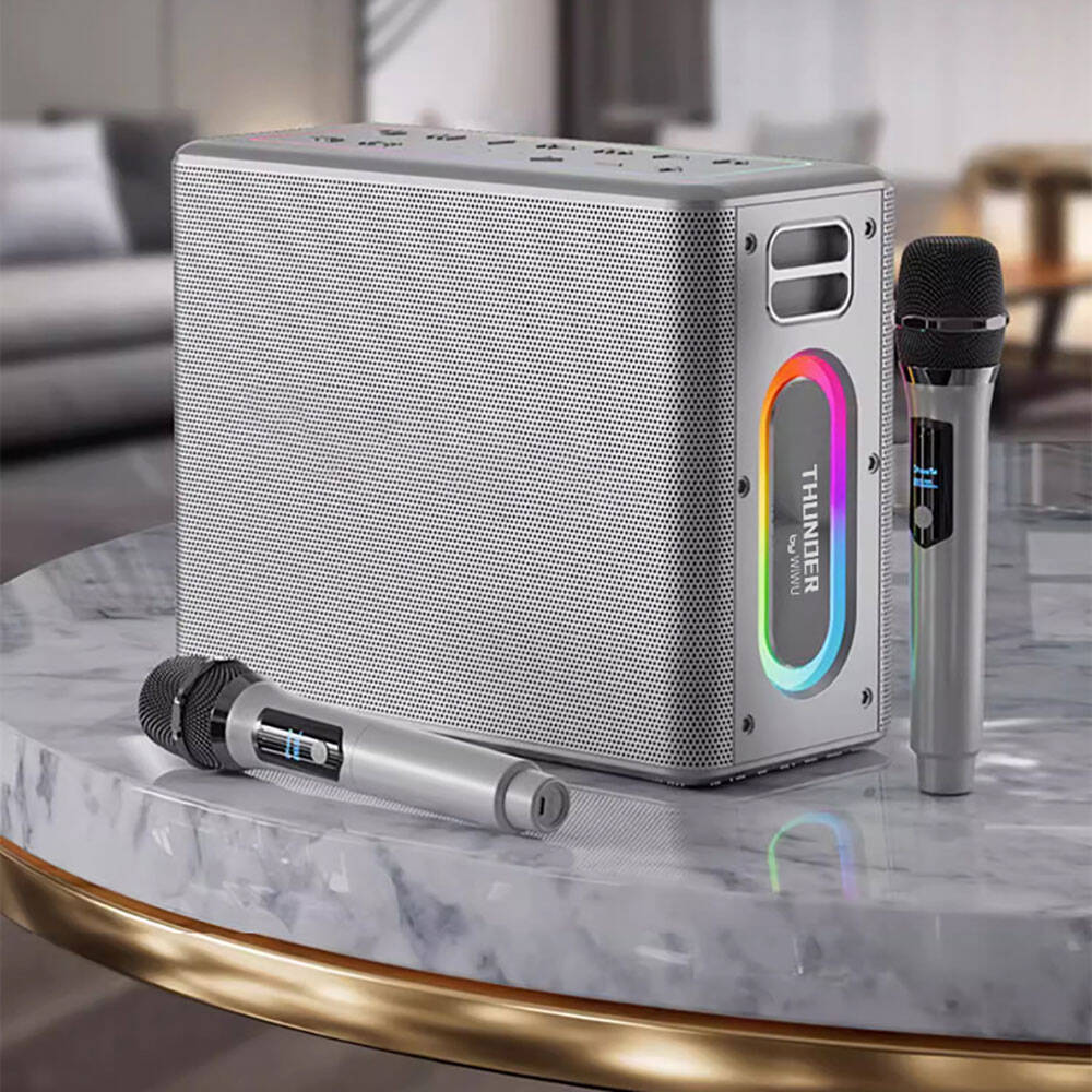 Wiwu P19 Thunder Bluetooth Speaker Hoparlör ve Karaoke Bluetooth Çift Mikrofon Gümüş