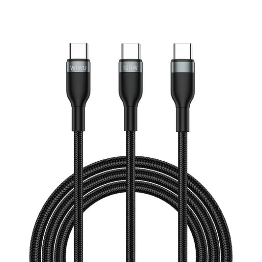 Wiwu Wi-C029 Concise Serisi 2in1 Type-C PD Data ve Şarj Kablosu 100W 1.2M Gri