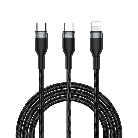 Wiwu Wi-C029 Concise Serisi 2in1 Type-C to Lightning PD Data ve Şarj Kablosu 100W 1.2M Siyah