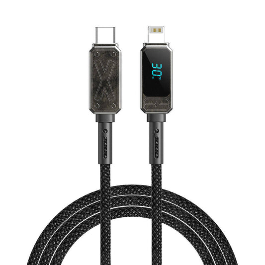 Wiwu Wi-C038 Titan Serisi Lightning to Type-C PD 30W LED Dijital Göstergeli Şarj ve Data Kablosu 1.2M Siyah
