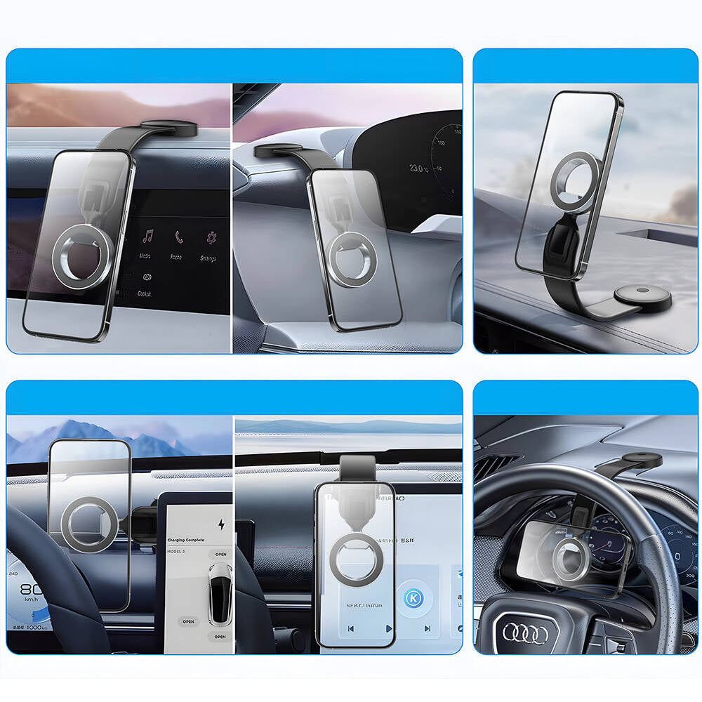 Wiwu Wi-CH053 Mago Serisi Magnetik M-safe Uyumlu Bükülebilen Eğimi ve Düz Zemin Araç Telefon Tutacağı Siyah