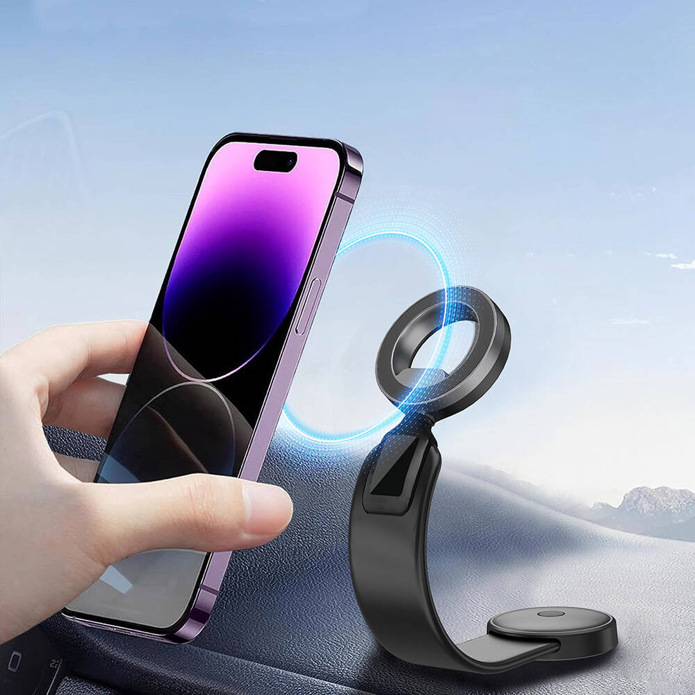 Wiwu Wi-CH053 Mago Serisi Magnetik M-safe Uyumlu Bükülebilen Eğimi ve Düz Zemin Araç Telefon Tutacağı Siyah