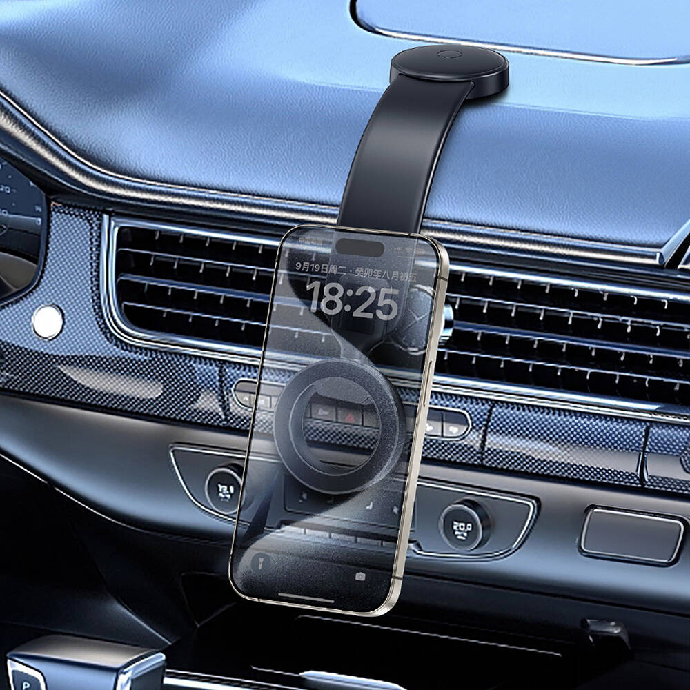 Wiwu Wi-CH053 Mago Serisi Magnetik M-safe Uyumlu Bükülebilen Eğimi ve Düz Zemin Araç Telefon Tutacağı Siyah