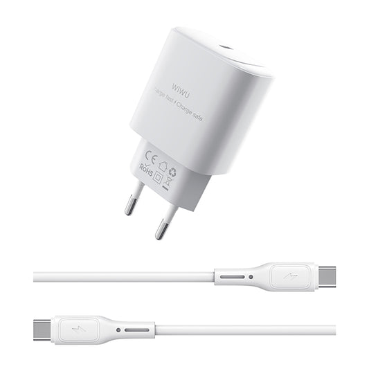 Wiwu Wi-G008 Essen Serisi GaN Tech PD Hızlı Şarj Başlığı Type-C to Type-C PD 30W Kablolu Şarj Seti