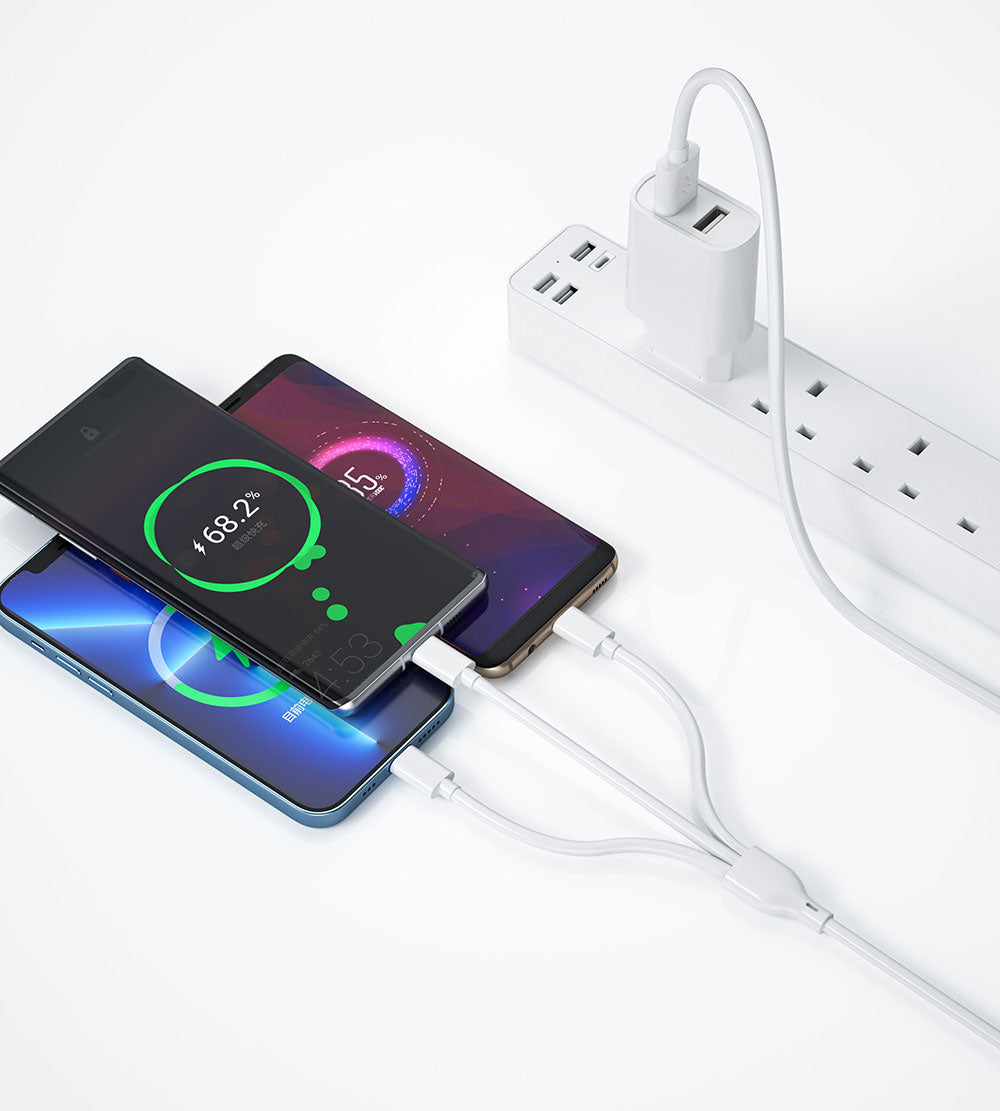 Wiwu Wi-U003 2.1A Çift USB Çıkışlı Hızlı Şarj Seti 3in1 Kablolu Type-C/Lightning/Micro Beyaz