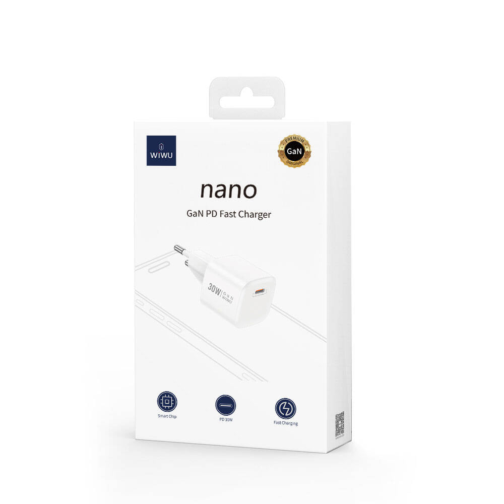 Wiwu Wi-U006 GaN Tech PD Hızlı Şarj Özellikli Seyahat Şarj Başlığı 30W Beyaz