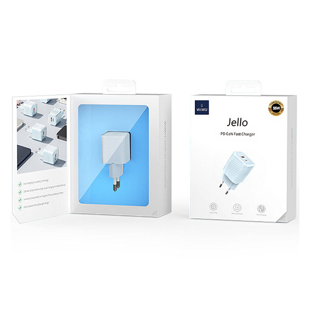 Wiwu Wi-U015 Jello Blue Serisi GaN Tech PD Hızlı Şarj Özellikli Seyahat Şarj Başlığı 35W Mavi