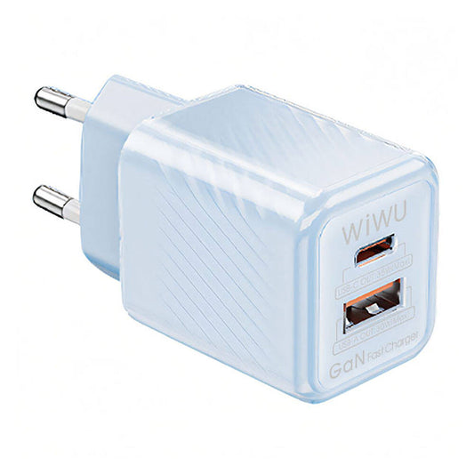 Wiwu Wi-U015 Jello Blue Serisi GaN Tech PD Hızlı Şarj Özellikli Seyahat Şarj Başlığı 35W Mavi