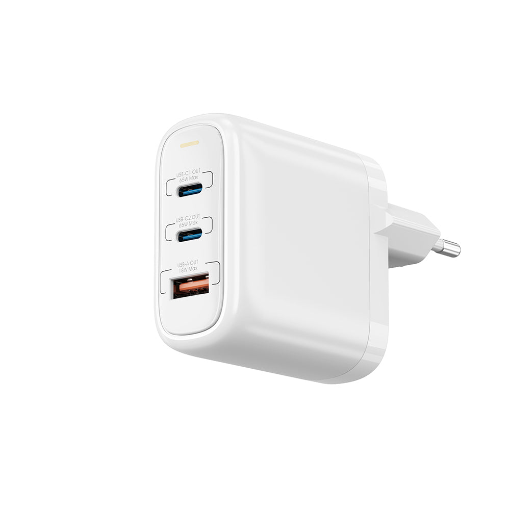 Wiwu Wi-U024 EU Serisi Dual Type-C PD & USB-A GaN Teknolojili Hızlı Şarj Başlığı 65W Beyaz