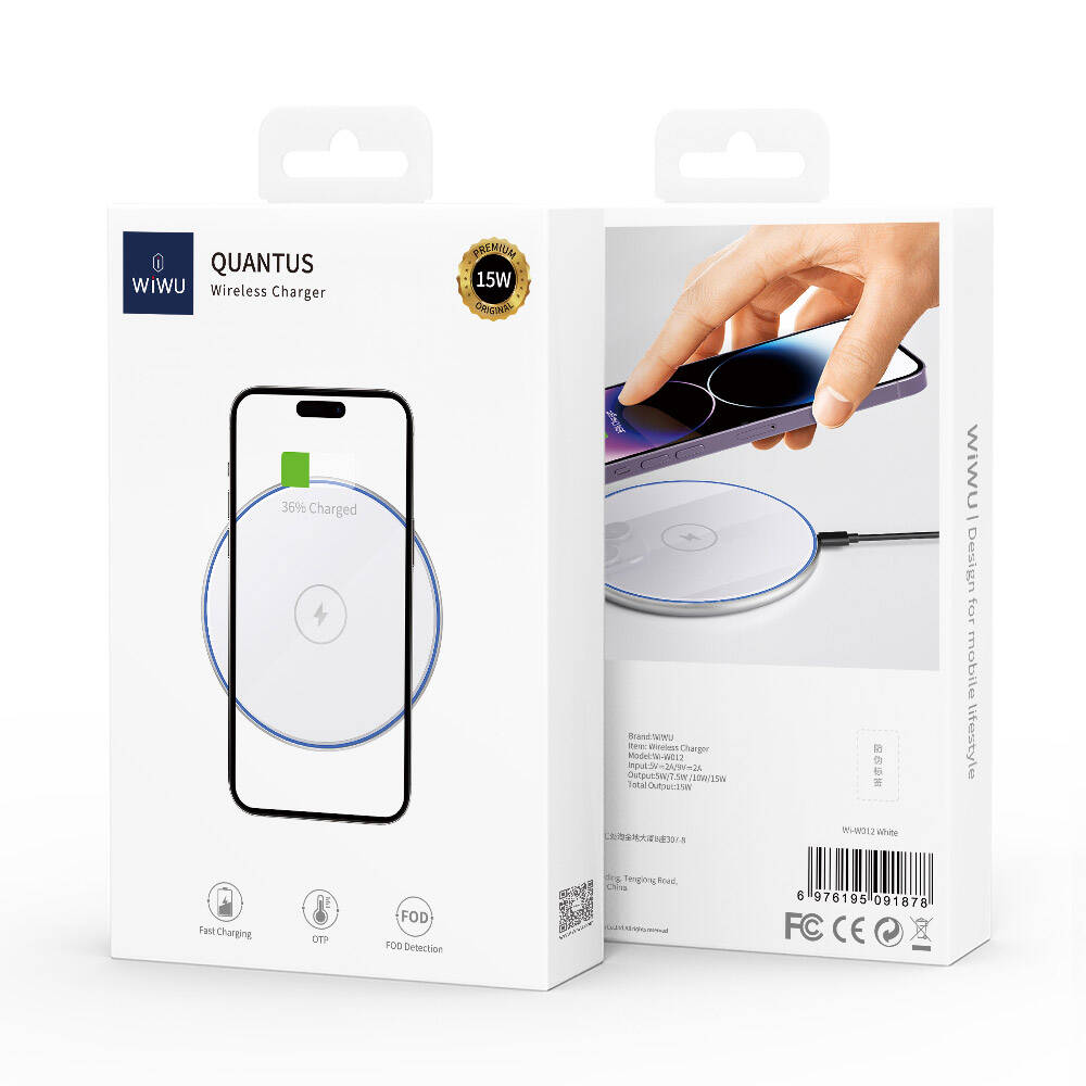 Wiwu Wi-W012 Quantus 15W Hızlı Şarj Özellikli Masaüstü Wireless Şarj Aleti Beyaz