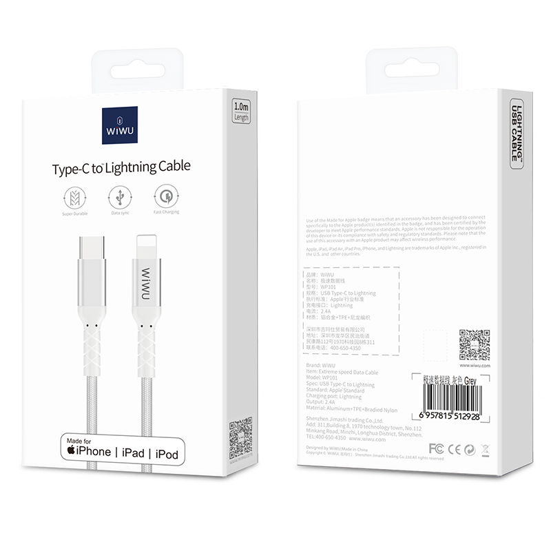 Wiwu WP101 MFI Type-c to Lightning Kablo Siyah