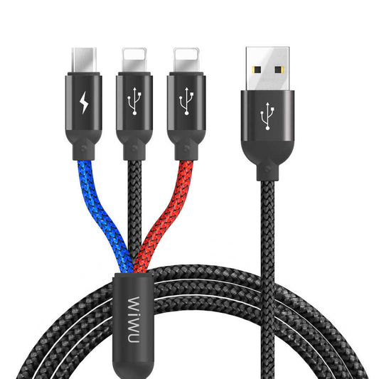 Wiwu YZ100 Dual Lightning + Micro Usb Kablo Siyah