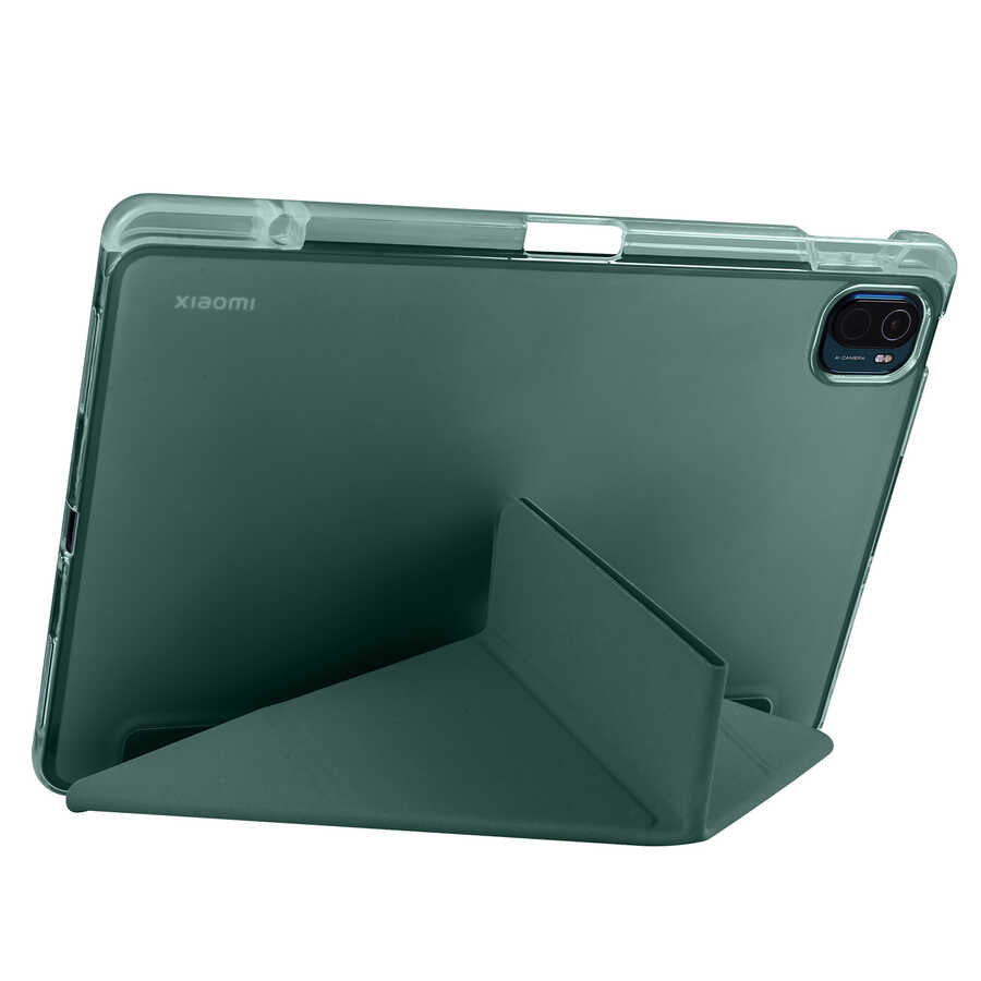 Xiaomi Mi Pad 5 Kılıf Zore Tri Folding Kalem Bölmeli Standlı Kılıf Açık Yeşil