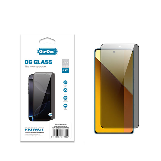 Xiaomi Redmi Note 13 Pro 5G Go Des OG Glass Privacy Antistatik Temperli Cam Ekran Koruyucu Siyah
