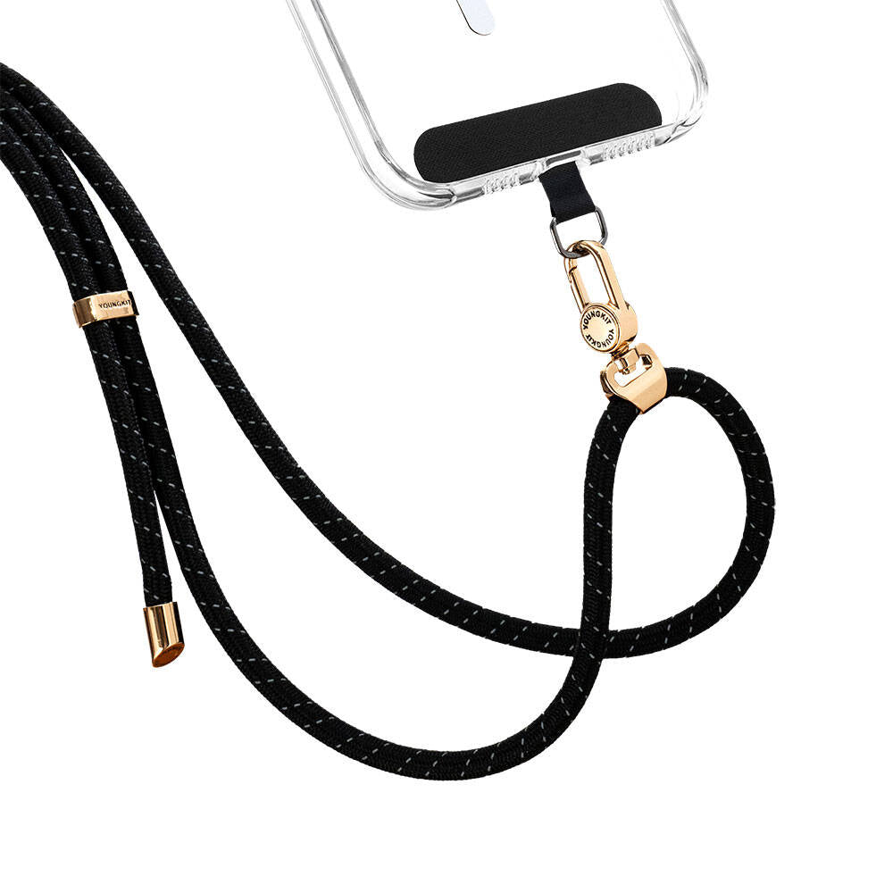 Youngkit YQ002 Yansıtıcı Şerit Desenli Cep Telefonu Boyun Askı İpi Siyah